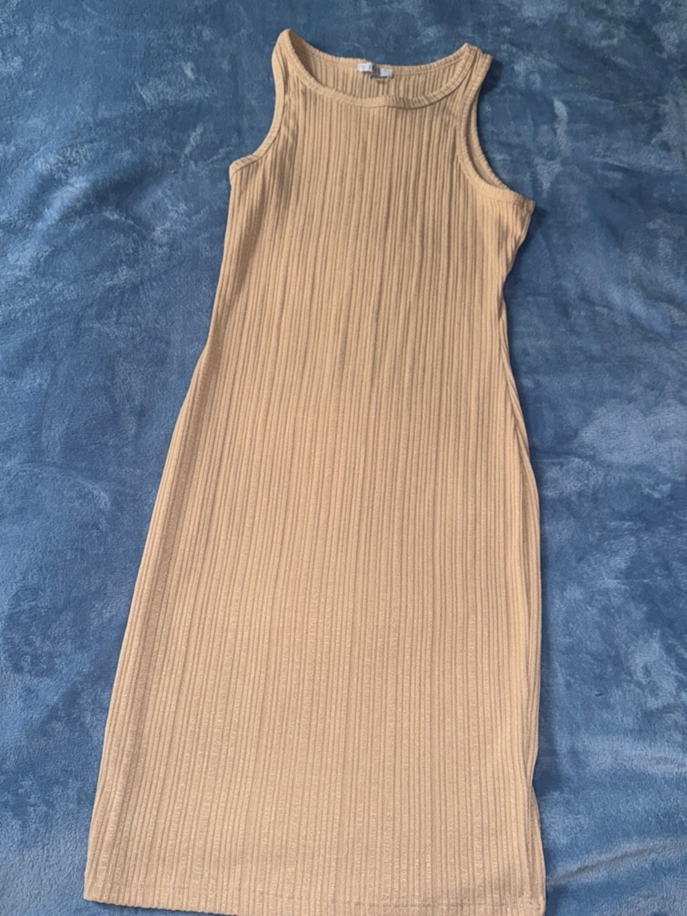 Sleeveless Ribbed Midi Dress in Beige